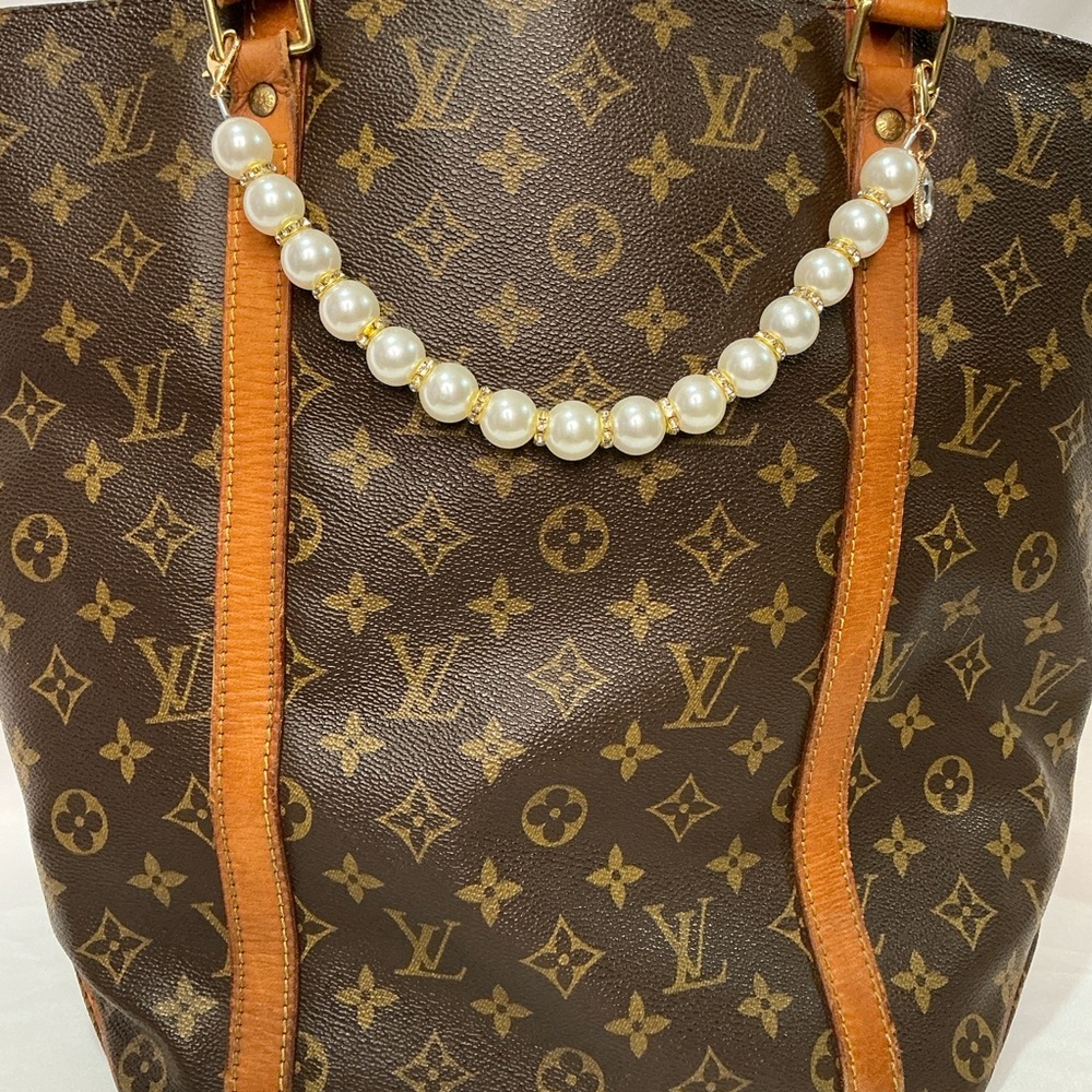 Pearl Top Handle Strap Chain With Teardrop Pearl Accents  Rhinestones